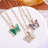 Iridescent Gradient Butterfly Necklace with Zirconia Rhinestones - Titanium Steel Clavicle Chain Pendant.