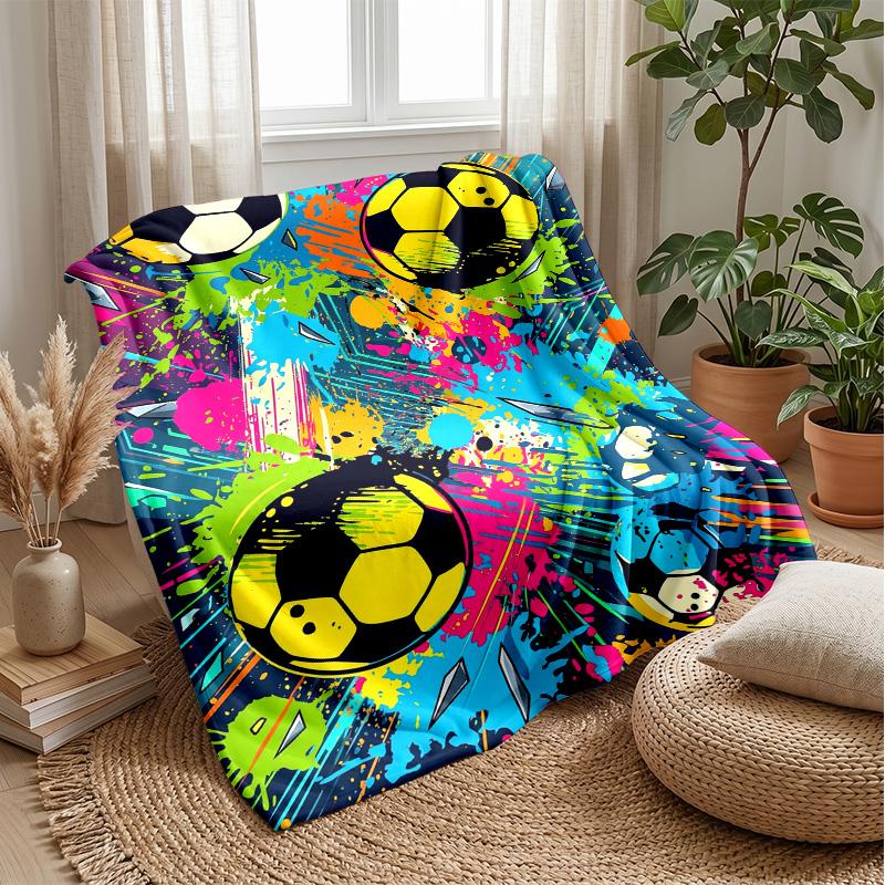 Soccer Ball Splash Art 4 Theme blanket Lightweight Warm Flannel Blanket Decorative Throw Blanket for Home Decoration