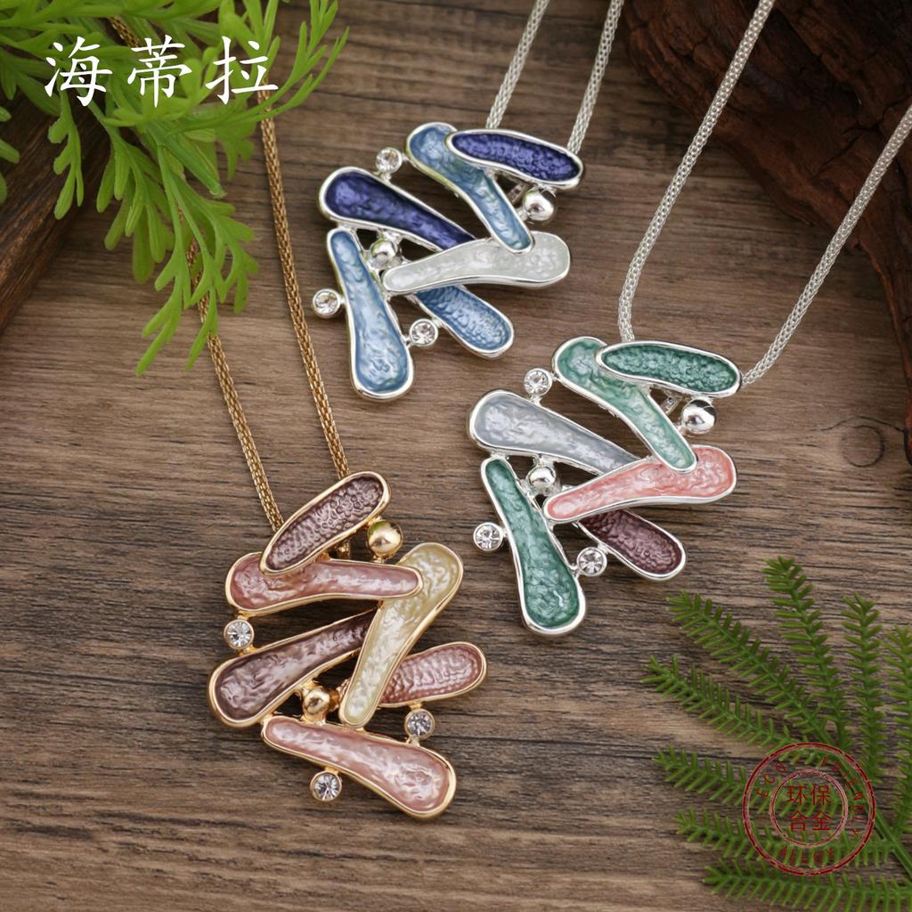 New color painting oil hollow geometric line pendant, exaggerated geometric women's personalized necklace