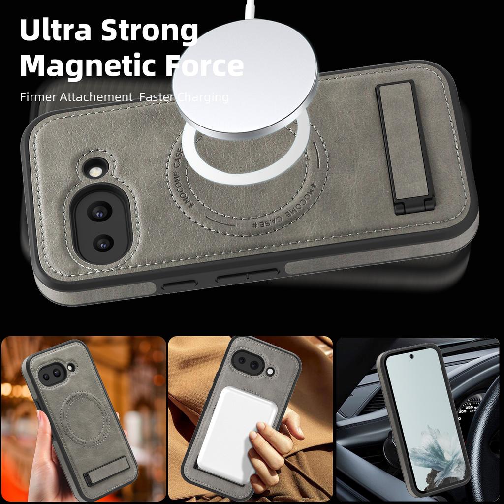 Für Google Pixel 9a Hülle Kompatibel mit MagSafe Ständer Leder Handy Rückseite