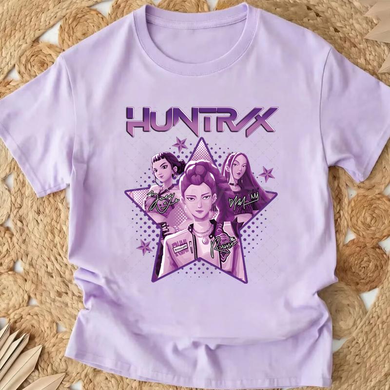 Popular Cartoon Print Women T-Shirt Cartoon Design Casual Harajuku Style T-shirts Girls Round Neck Short Sleeved Top Fans Gifts