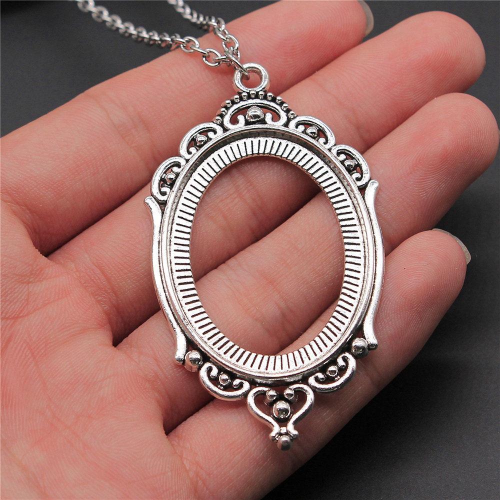 45cm Or 70cm Long Chain Necklace Oval Glass Cabochon Base Setting Tray Minimalist Jewelry Components QN054