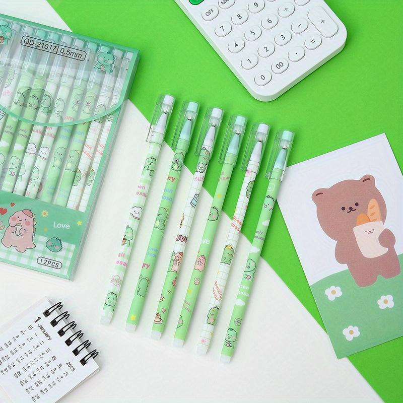 

Back to school season 12pcs 0.5mm creative cartoon little dinosaur shape straight rod neutral pen erasable neutral pen fountain pen office signing pen