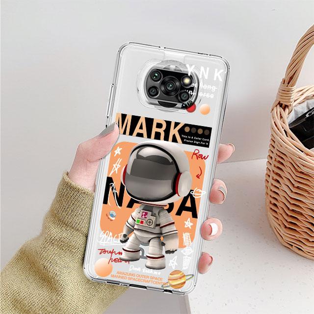 Clear Case For Xiaomi Mi Poco X3 NFC M3 Pro F3 F1 11 Lite 12 Redmi Note 10 9S 8 7 9 Soft Phone Cover Mechanical Astronaut Space