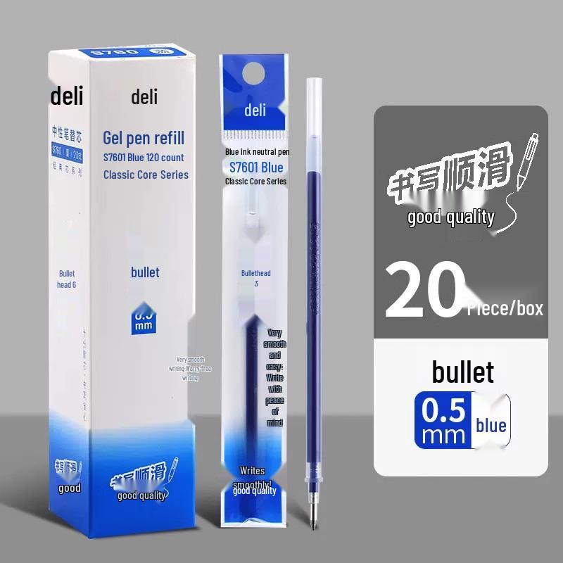 Deli 0.5mm Gel Pen Refill, Cap-Type, Bullet Tip, Water-Based Ink 0.5mm