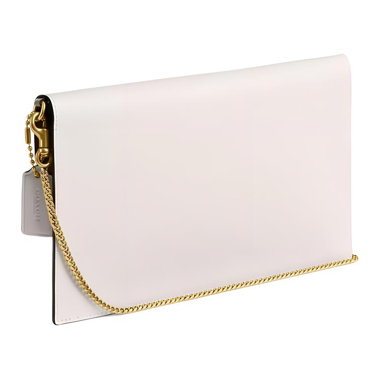 Coach Essential 27 Logo Chain Shoulder Strap Leather Crossbody Clutch Bag Large Women Handbags Brass Chalk CR633-B4HA