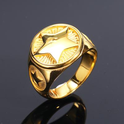 2026 Gepersonaliseerde Retro Mode Vijfpuntige Ster Ronde Merk Ring Heren, Trendy High-end Sieraden