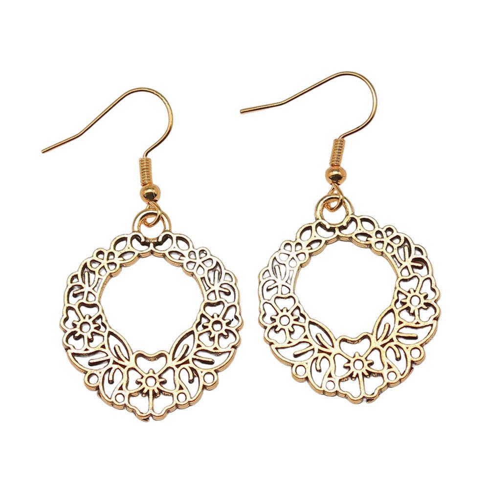 Circle Frame Flowers Dangle Earrings Romantic Floral Female Drop Jewelry