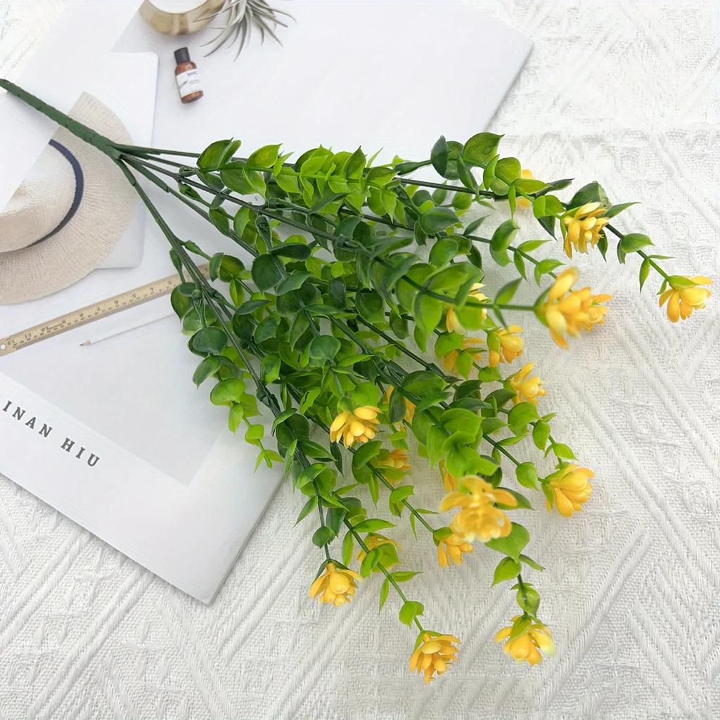 Artificial flowers seven cross Milan Eucalyptus Camellia office UV fake flowers plastic bouquet wedding home decoration