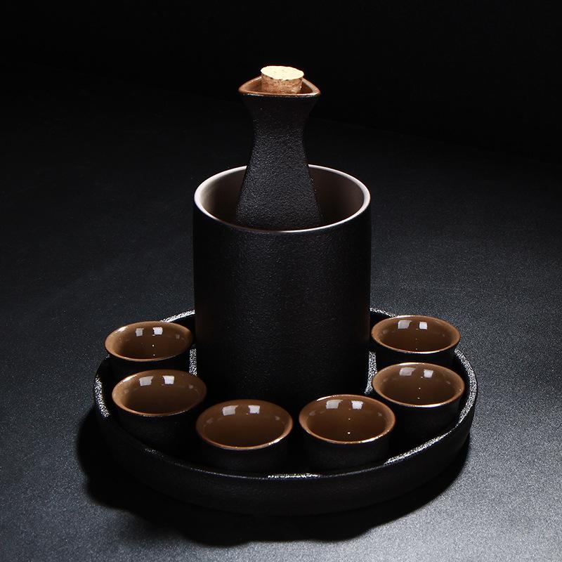 Household Japanese-style Shochu Pot Black Pottery Sake Ceramic Small Wine Cup Wine Dispenser White Wine Glass Warm Wine Wine Set