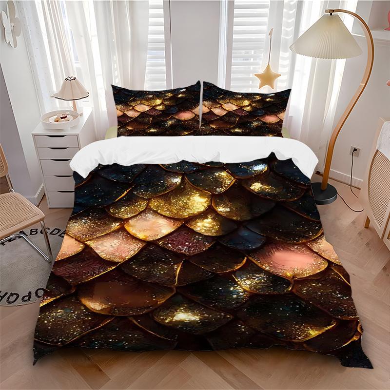 

3pcs Dragon Scale Print Comforter Set with Two Pillowcases (No Core), Home Decor, Festival Gift, Polyester Fabric, Anime Cartoon Design 135x200cm