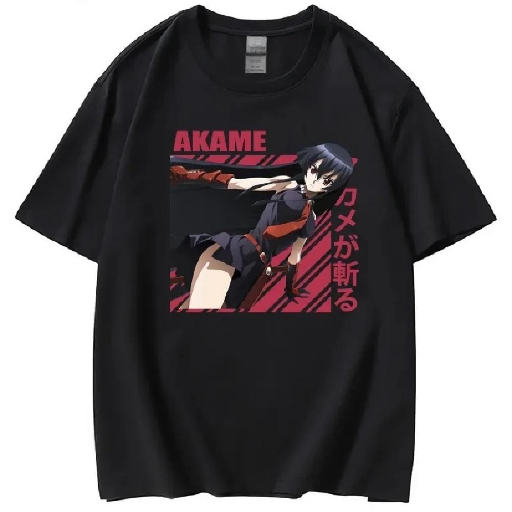 

Футболка с принтом Akame Ga Kill, повседневный хлопковый топ с коротким рукавом для мужчин и женщин, летний наряд, украшенный цветами, из Китая XXXXXL чёрный