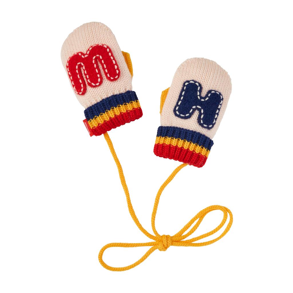 MIKI HOUSE Knitted Mittens with Solid for Boys and Size M Drawstring, Logo, Color, Girls, Baby, Kids, Children's Clothing, (3-5 Years), Multicolor,