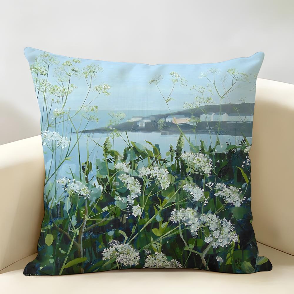Retro Springtime Village Plants Cushion Cover Natural Linen Organic Fabric DoubleSided Printing Room Sofa Decor Pillow Case