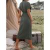 Solid Color Summer Women Fashion Lace Up Wrap Dress with Forged Slit Design