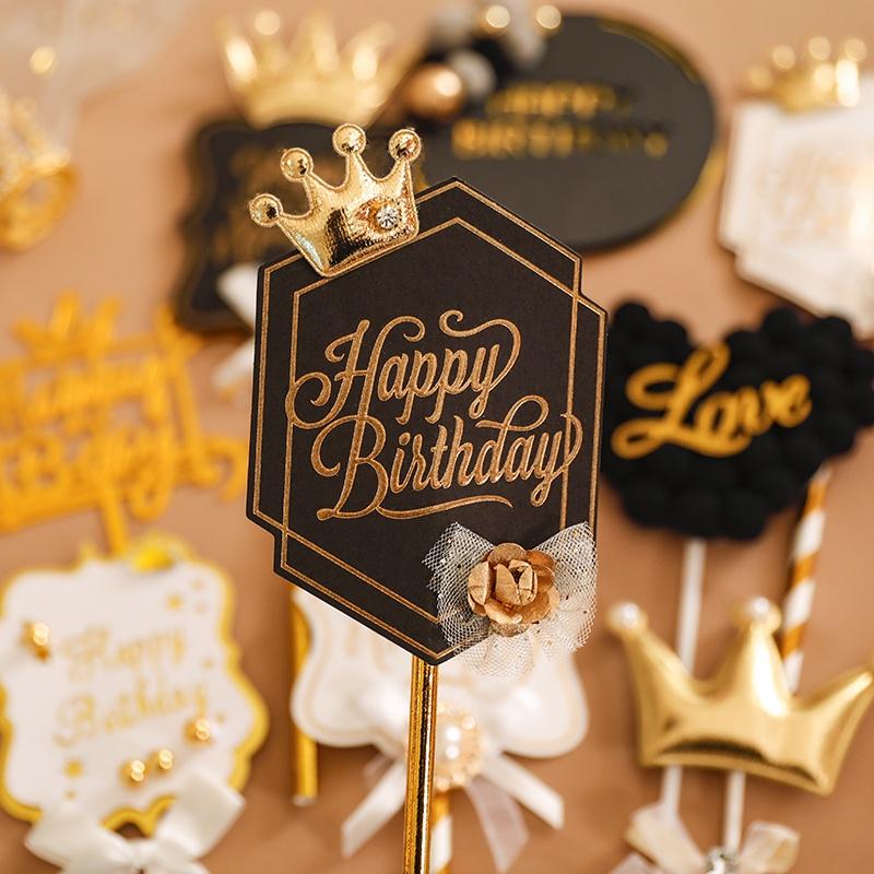 Royal King Crown Black White Style Happy Birthday Cake Topper for Party Decoration Baking Supplies Love Gifts Tools,party