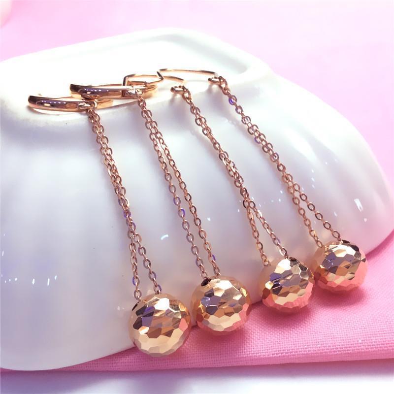 Purple Gold Glossy Shiny Laser Ball Earrings, Simple Temperament Rose Gold-Plated Earrings.