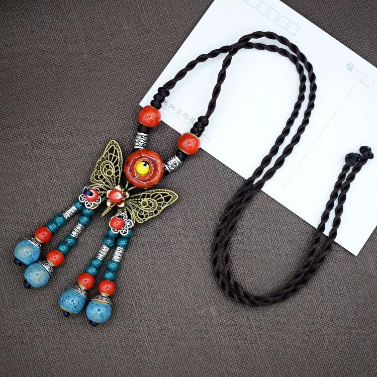 Collana in ceramica intrecciata in stile nazionale retrò, collana da donna, accessori per abbigliamento