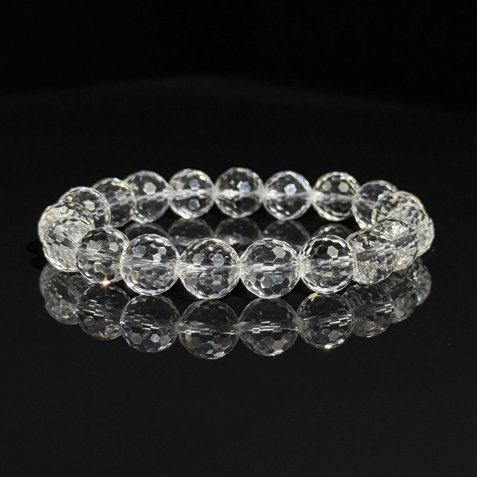 128-Bead Faceted White Crystal Bracelet - Super Sparkle, Irregular Flash Diamond Shape
