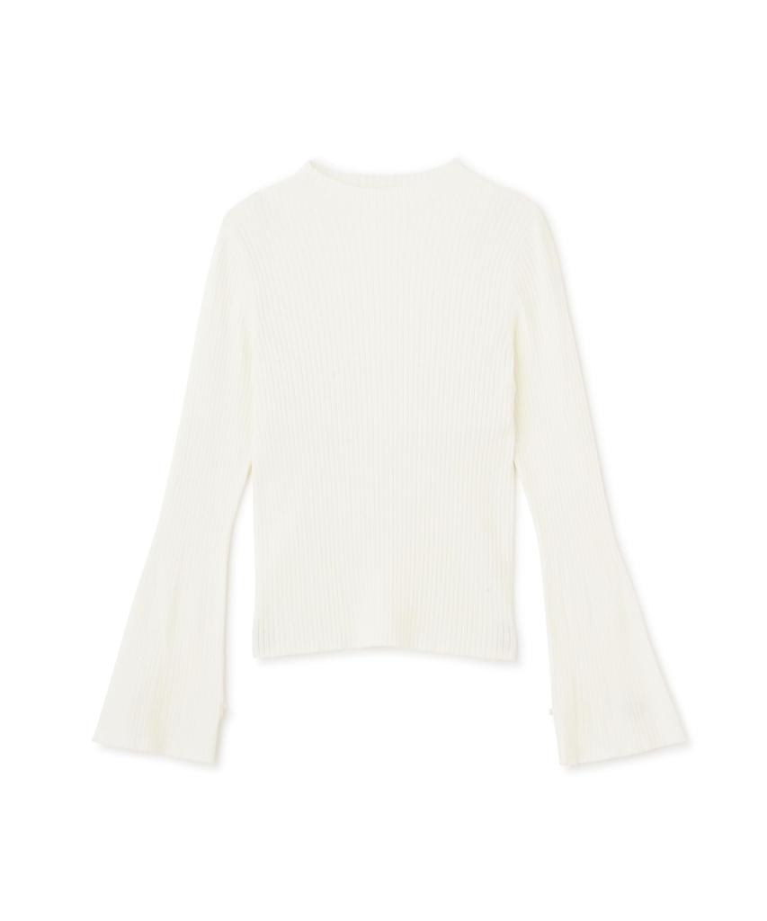 Proportion Body Dressing Pearl Button Mock Neck Rib Knit White Women's Sweater,