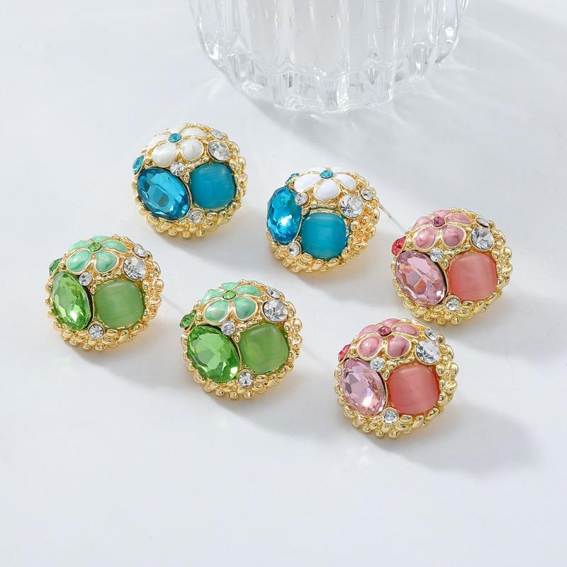 Runde Super-Flash-Strassstein-Blumenohrringe Damen Nischen-Design Hochwertige Steckerohrringe Sommer Leichter Luxus