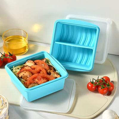 2Pcs Silicone Food Storage Containers with Lids BPA-Free, Airtight, Space-Saving Meal Prep & Lunch Box, Microwavable, Freezer, Camping & Travel