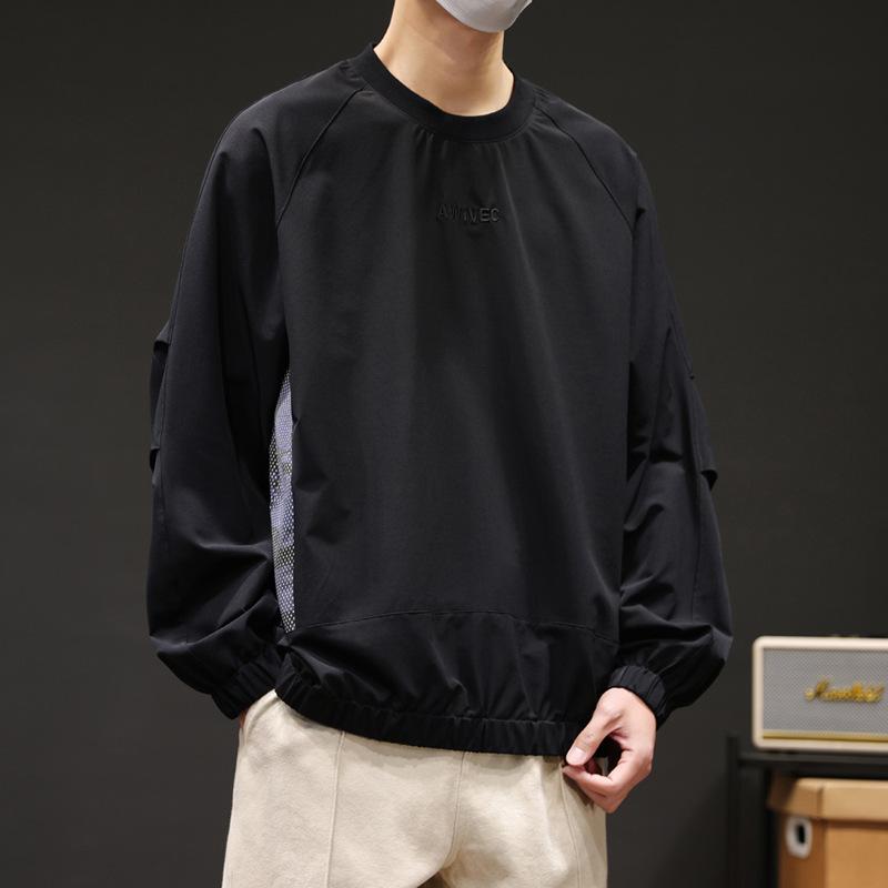 Spring Wear Thin Breathable Zipper Pocket Pullover Hoodie Male Students Loose Casual Long Sleeve T-shirt Elastic Handsome