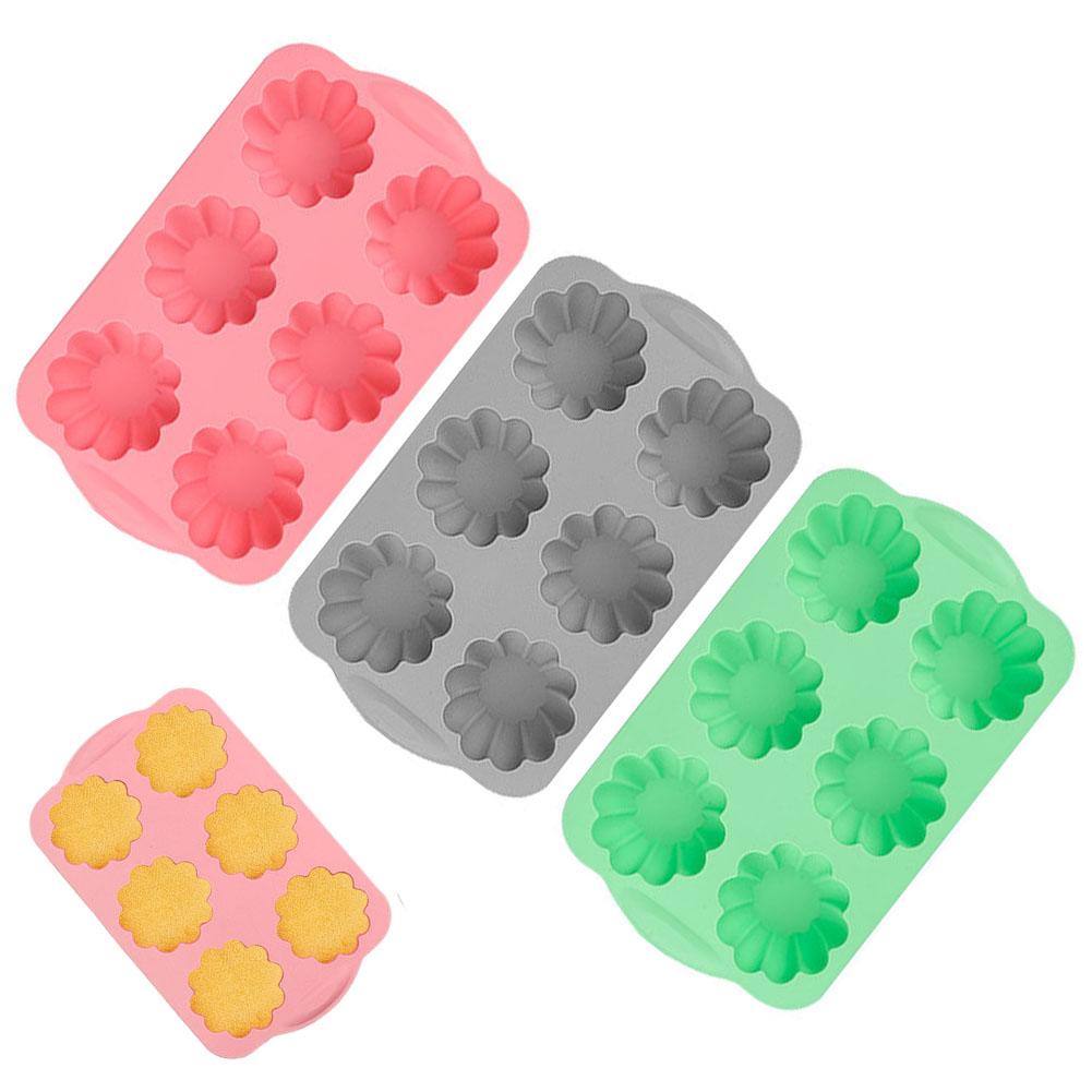 6-Cavity Silicone Flower Cake Mold Non-Stick Baking Mold for Wreath Ice Cubes,Chocolate, Mousse, Desserts – Silicone Muffin Pans