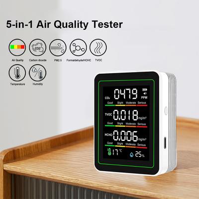 Wifi 5-in-1 Indoor Air Quality Monitor LCD Temperature Humidity Detector CO2 TVOC HCHO Tester Air Quality Tester for Home Office