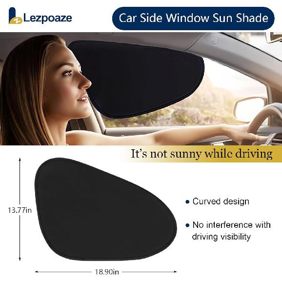 2-Pack Car Side Window Sun Shade | Black Gel Electrostatic UV Protection Sunshade | Universal Fit 99% Vehicles | Foldable Car Shades