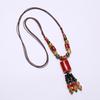 Ceramic Pendant Necklace Handmade Knotted Braided Rope Adjustable Long Sweater Chain Boho Vintage Ethnic Tribal Fashion Women Accessories Jewelry
