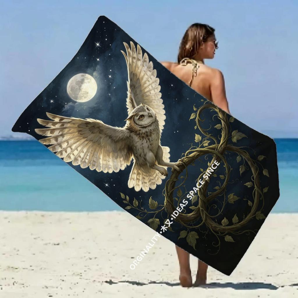Mystic Moon Owl Beach Towel Patterned Sunscreen And Windproof Suitable For Swimming Pool Camping Travel