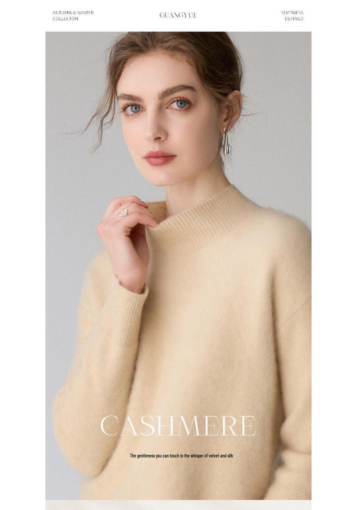 Women's Heavyweight Cashmere High-Neck Sweater, Casual Long Sleeve Solid Knitwear