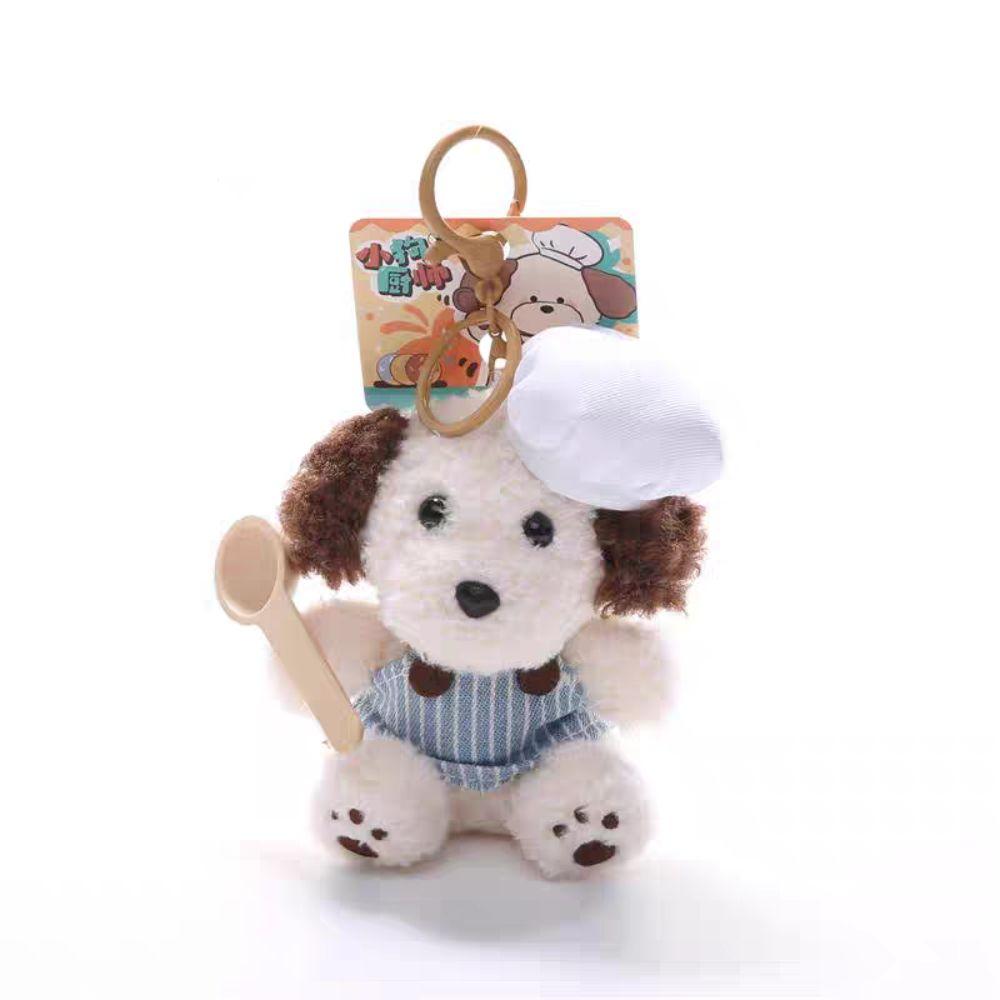 Fluffy Chef Style Dog Plush Keyrings Soft Stuffed Animals Backpack Keyrings Hanging Accessory