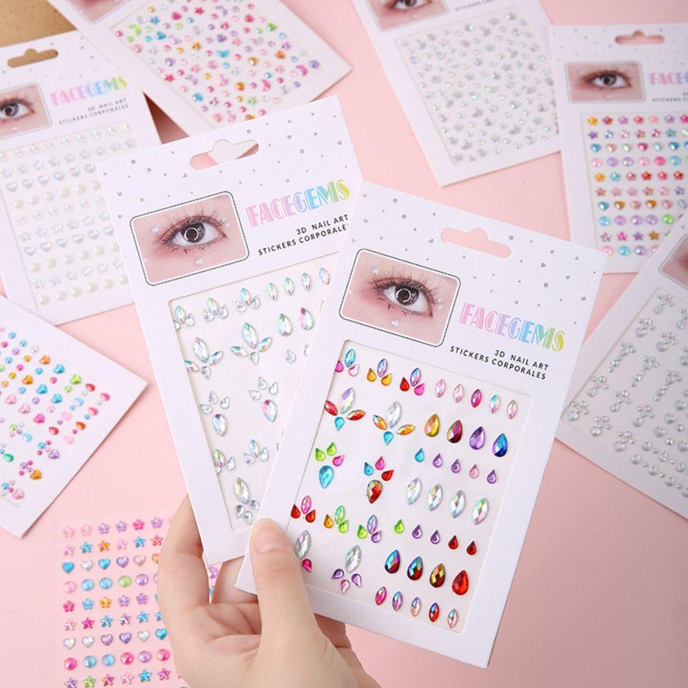 

3sheets Scrapbooking 3D Gem Stickers Crystal Rhinestone Sticker Makeup Face Stickers