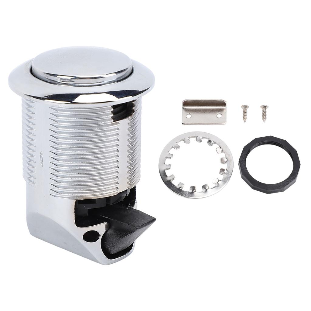 Západka s tlačítkem, zapuštěná, zvýšená bezpečnost, bezklíčový zámek skříněk pro obytné vozy, jachty, karavany, chrom