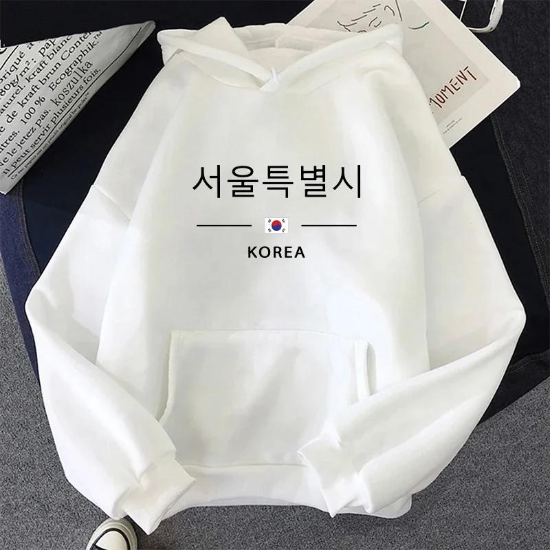 Seoul Korea Print Hoodie for Woman High Quality Hoode Long Sleeve Pullover All Season Female Casual Sweatshirt Harajuku