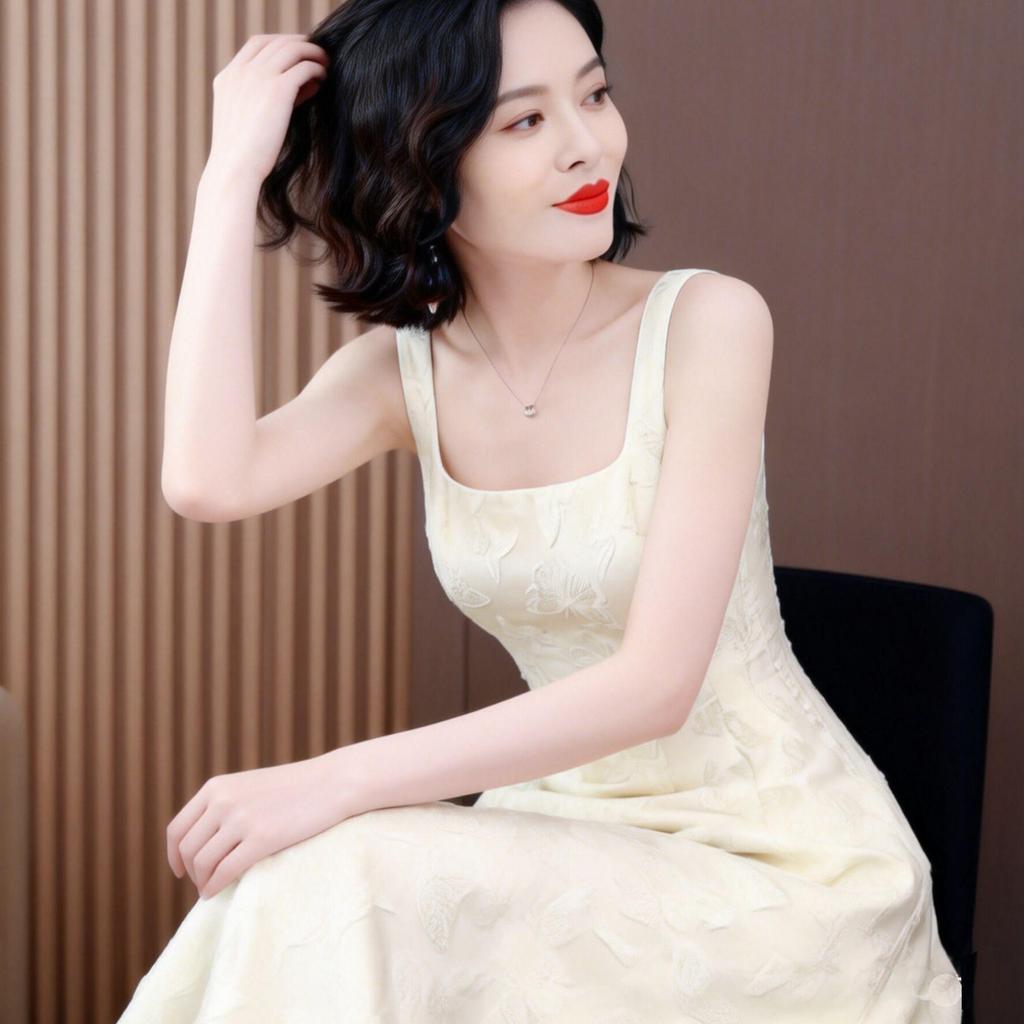 Butterfly Jacquard Slim Fit Formal Dress - Retro Socialite Style, Cinched Waist, Summer Birthday Outfit
