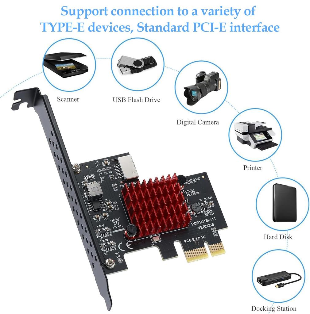 YBBOTT Express Expansion 1X To USB Type E Gen2 10Gbps Front Panel Adapter X1 Adapter Supports PCI-E Card, PCI-E 3.1 A-Key, Card, 3.0 ASM3142,