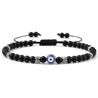 Bracelet mauvais œil 4mm naturel noir mat perles de pierre de lave Bracelet tressé à la main pour hommes femmes Yoga Reiki bijoux réglables