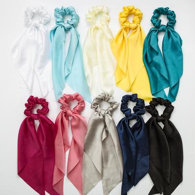 Popular Soft Satin Cloth Bow Knot Scrunchy for Women Girls Ponytail Holder Hair Accessories Triangle Scarf Knotted Hairbands