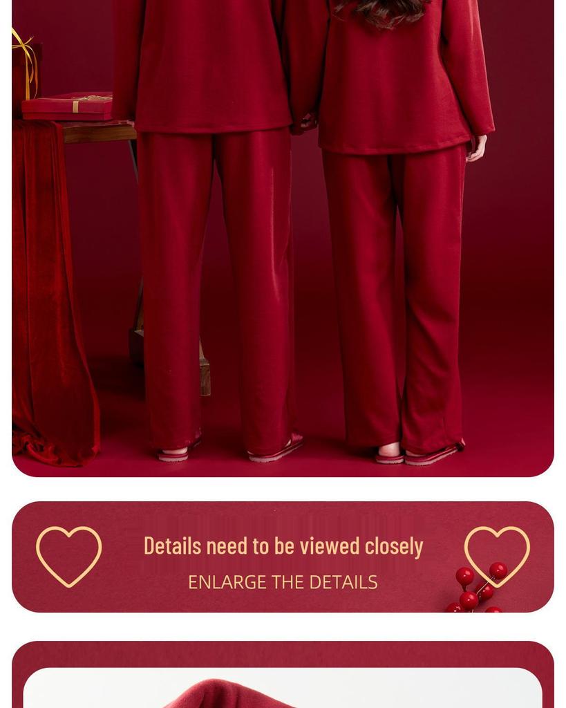 Rotes Hochzeits-Pyjama-Set für Paare - Herbst/Winter Plus Samt mit Rattenjahr-Design