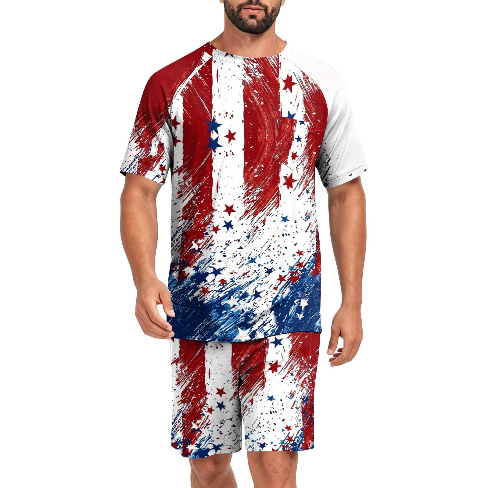 

Men s Summer Pajama Set Short Sleeve Top and Shorts Comfortable Soft Fabric Breathable Lightweight Homewear Sleepwear Set L