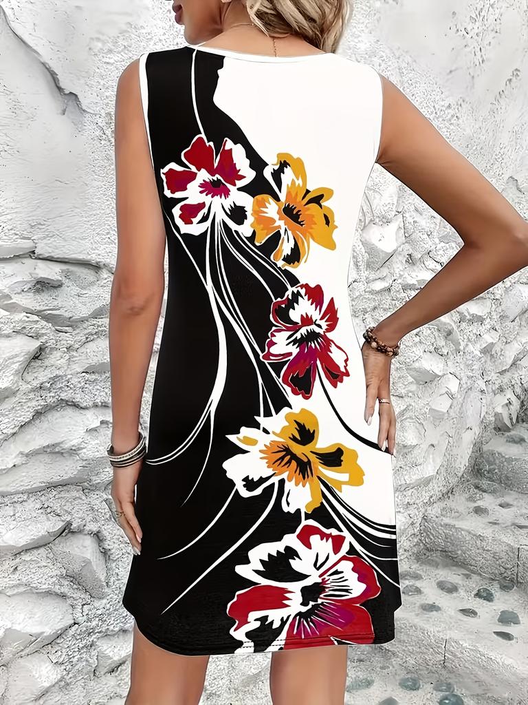 Women's Summer Sleeveless Vest Dress Spring and Summer New Elegant Flower Print Casual Holiday Dress
