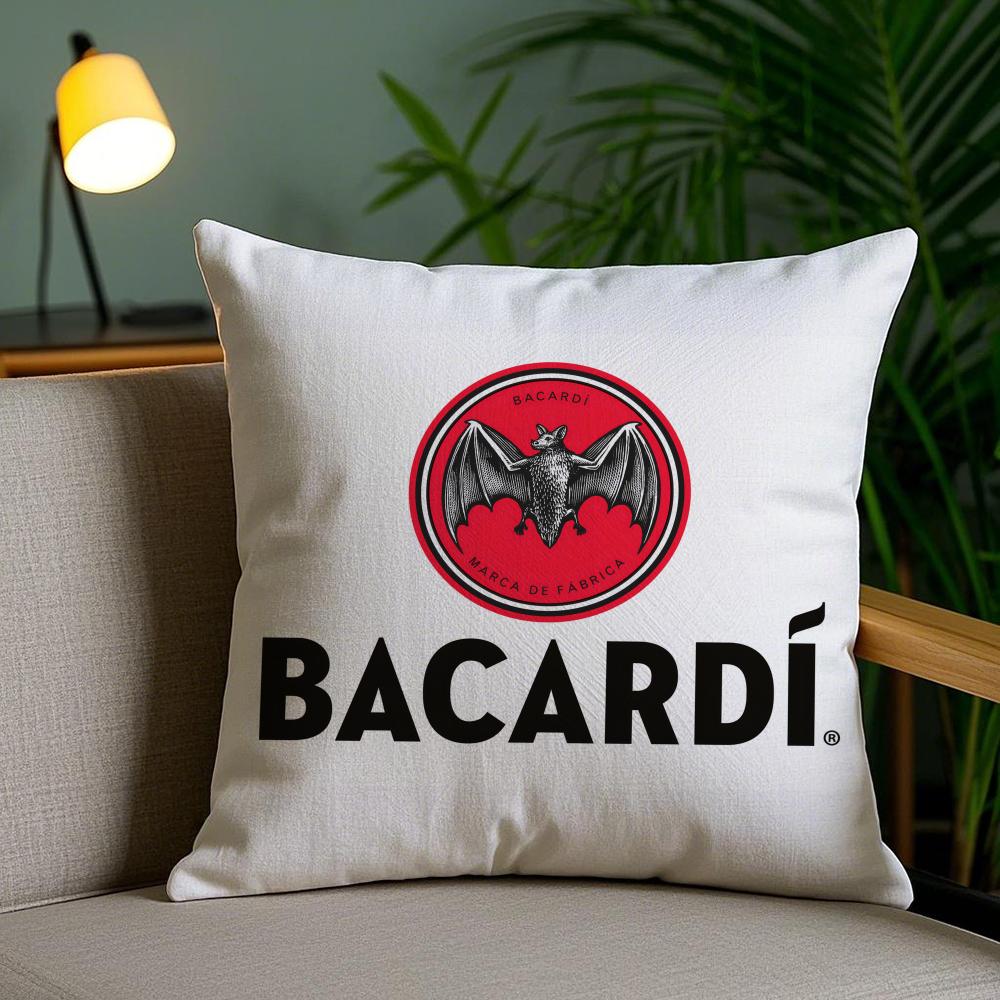 B-Bacardi Logo Cushion Cover Plush Fabric Soft Double-Sided Printed Invisible Zipper Sofa Pillow Case Home Decor