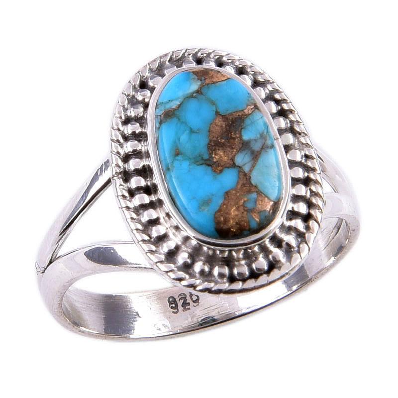 Natural Blue Copper Turquoise Gemstone 925 Solid Sterling Silver Ring S.7 n8T98