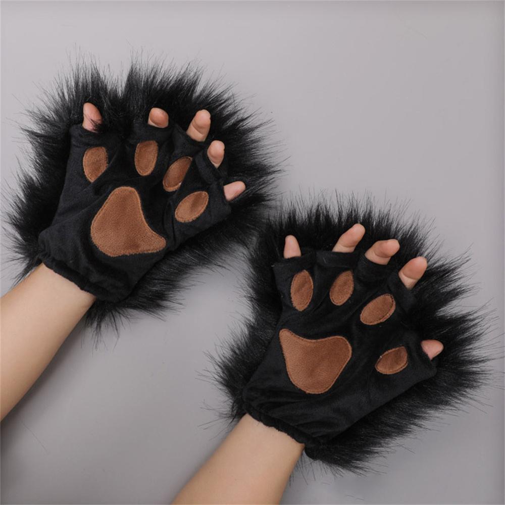 15 Colors Plush Gloves Cute Imitation Claw Cosplay Props Cat Paw Animal Tiger Cow Half Finger Gloves Anime Furry Paw Gloves