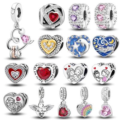 925 Silver Heart Charms Beads For DIY Bracelet Bangle Making High Quality Jewelry Gift For Women Love Cute