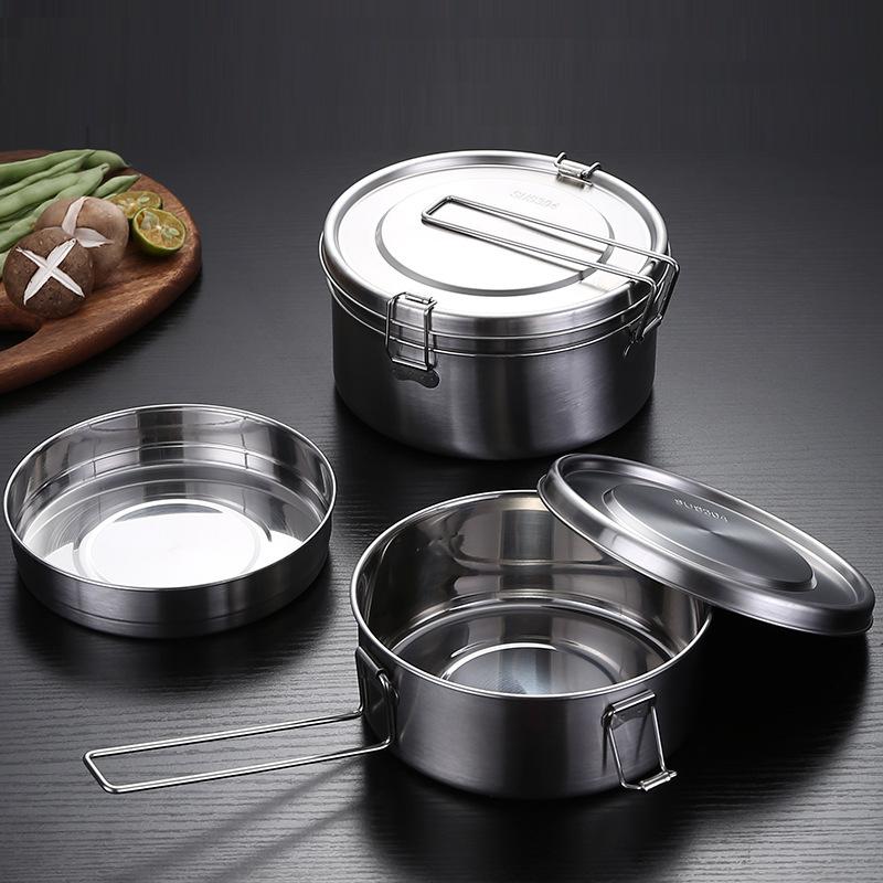 Potravinářská nerezová ocel 304 kulatý obědový box pro studenty, kancelářské pracovníky, obědové boxy s víčky, venkovní kempingové obědové boxy