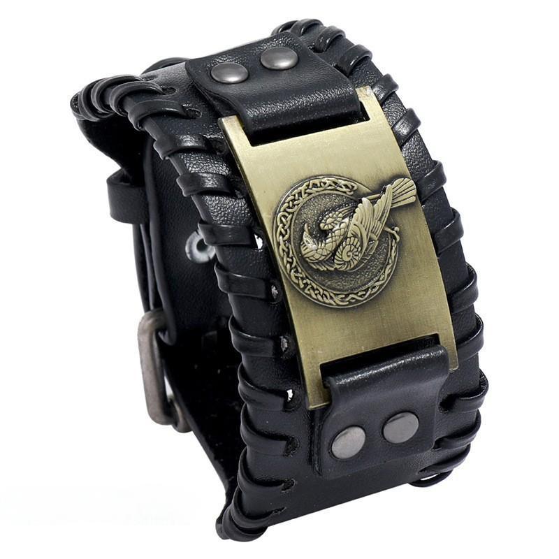 Vintage Norse Rune Leather Bracelet For Men Odin Symbol Punk Style Accessory